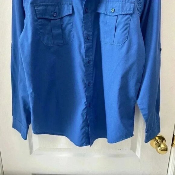 Bruno Mens Button Down Shirt Long Sleeves Roll Up Tabs Casual Blue Size Medium - Picture 5 of 15